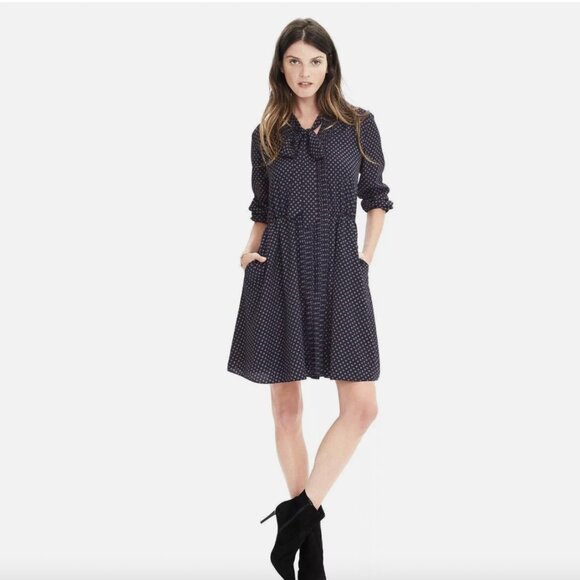 Banana Republic Tie-Neck Shirtdress, Navy, Small Petite - Picture 2 of 5